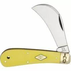 Rough Rider Knives Rough Rider 1734 Hawkbill Mirror Finish Carbon Steel Hawkbill Blade With Yellow Smooth Synthetic Handle