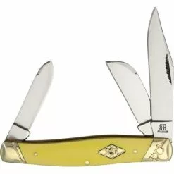 Rough Rider Knives Rough Rider 1740 Stockman Mirror Finish Clip, Sheepsfoot, Spey Blade With Yellow Smooth Synthetic Handle