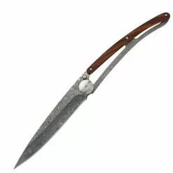 Deejo Knives Deejo 1DB007 Damascus Framelock Knife With Snakewood Front And Damascus Steel Back Handle