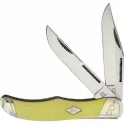 Rough Rider Knives Rough Rider 1742 Folding Hunter Steel Clip And Skinner Blades With Yellow Smooth Synthetic Handle