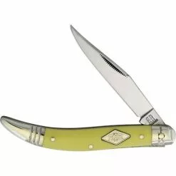 Rough Rider Knives Rough Rider 1744 Toothpick Carbon Steel Long Clip Blade With Yellow Smooth Synthetic Handle