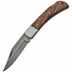 Damascus Knives Damascus 1180 Lockback Damascus Steel Clip Point Blade Knife With Brown Wood Handle