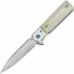 Artisan Knives Artisan 1802GDGN Classic Linerlock Damascus Steel Drop Point Blade Knife With Green G10 Handle