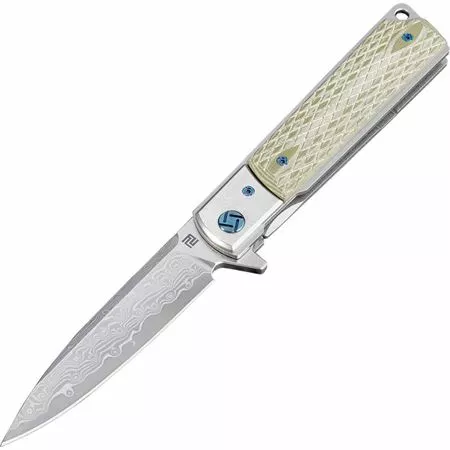 Artisan Knives Artisan 1802GDGN Classic Linerlock Damascus Steel Drop Point Blade Knife With Green G10 Handle