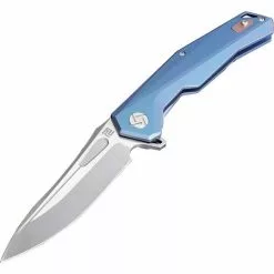 Artisan Knives Artisan 1808GBUM Zumwalt Framelock M390 Stainless Blade Knife With Blue Anodized Titanium Handle