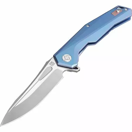 Artisan Knives Artisan 1808GBUM Zumwalt Framelock M390 Stainless Blade Knife With Blue Anodized Titanium Handle