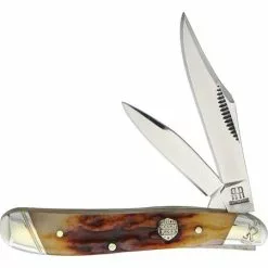 Rough Rider Knives Rough Rider 1808 Peanut Stainless Clip And Pen Blades Knife With Brown Stag Bone Handle