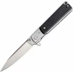 Artisan Knives Artisan 1802PBKF Classic Linerlock Satin Finish Drop Point Blade Knife With Black Textured G-10 Handle