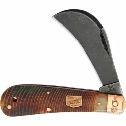 Rough Rider Knives Rough Rider 1843 Backwoods Black Stonewash Finish Stainless Hawkbill Blade Knife With Amber Sawcut Bone Handle