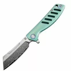 Artisan Knives Artisan 1815GDGN Damascus Steel Blade Tomahawk Framelock Knife With Green Titanium Handle