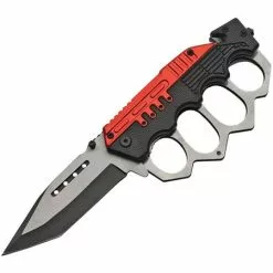 China Made 300459RD Combat Trench Linerlock Tanto Blade With Black And Red Synthetic Handle