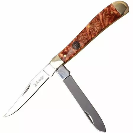 Elk Ridge Knives Elk Ridge 954BR Trapper Stainless Clip And Spey Blades With Brown Swirl Resin Handle