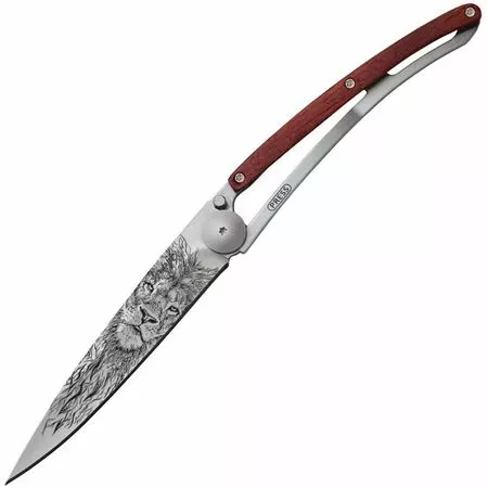 Deejo Knives Deejo 1CB056 Tattoo Titan 37g Lion Knife With Coral Wood Handle