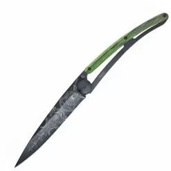 Deejo Knives Deejo 1GB146 Tattoo Black 37g Versailles Knife With Green Beech Wood Handle