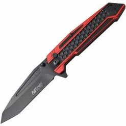 MTech Knives MTech 1135RD Button Lock Knife With Black And Red Anodized Aluminum Handle
