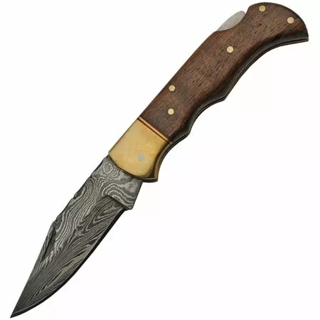 Damascus Knives Damascus 1213 Lockback Wood