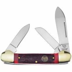 Hen & Rooster Knives Hen & Rooster 353LRPB Canoe 3 Blade Red Pick Bone