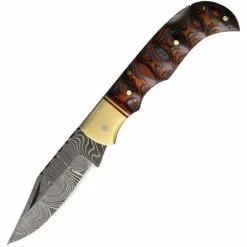 Damascus Knives Damascus 1286 Twisted Wood Lockback Knife