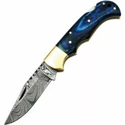 FH Knives FH BLU001 Lockback Damascus Blue