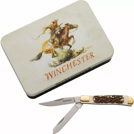Winchester Knives Winchester 6220095 Stag Trapper In Tin